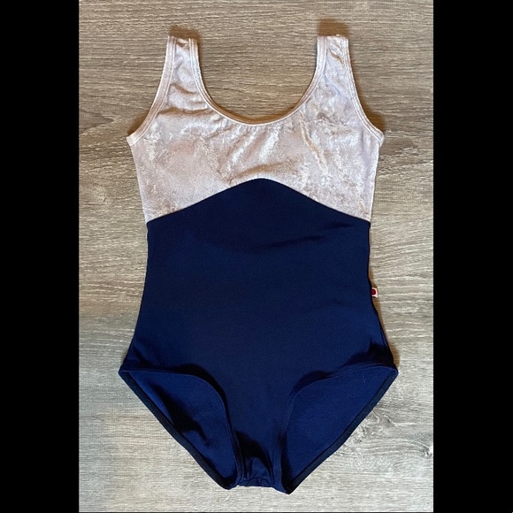 SOLD!!! Yumiko Leotard - Silver Velvet and Navy blue, Anna Women’s S - Picture 1 of 3